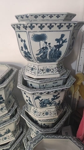 Vaso di fiori in ceramica con foro di drenaggio per piante <span class=keywords><strong>Bonsai</strong></span> fiore di Aloe decorazione per interni vaso di fiori blu e bianco - Product Image 3