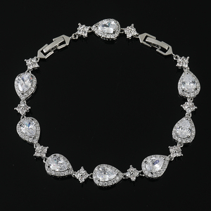 Bracciale <span class=keywords><strong>da</strong></span> <span class=keywords><strong>Donna</strong></span> Stile Lusso Retrò di Alta Qualità con Zirconi Pieni Scintillanti a Forma di Goccia Braccialetti Tennis - Product Image 1