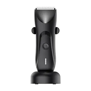 New Men's Waterproof Body and Groin Hair Trimmer with LED Light and Power Indicator Grooming Machine Powered by Electric or USB