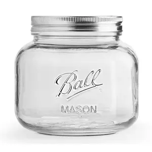 玻璃梅森罐，带压花标志食品储存果酱酱蜂蜜罐装容器，用于饮用隔夜燕麦果冻