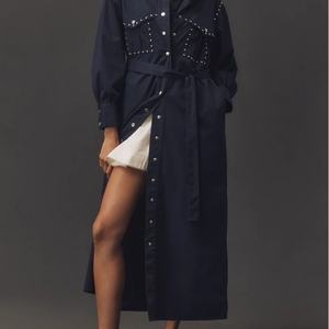 Gabardina de otoño con cinturón, bolsillos grandes, cintura ajustable, manga larga, con tachuelas, abotonadura sencilla, chaqueta cortavientos. - Product Image 2