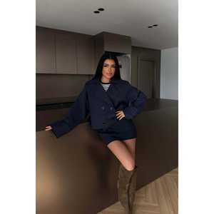 Gabardina Larga Impermeable para Mujer, Color Azul Marino, Marca Claris, Acolchada de Algodón, Doble Botonadura con Decoración de Botones, Estilo Casual para Invierno - Product Image 2