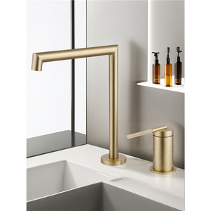 Robinet d'eau chaude et froide rétro italien créatif, en laiton massif, à <span class=keywords><strong>deux</strong></span> trous, artistique, doré, pour lavabo domestique - Product Image 2