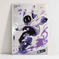 Affiches d'exposition pour fans, impression artistique personnalisée sur feuille métallisée violette, impression Anime/Manga, effet métallique, vernis 3D, UV sélectif en relief, illustration