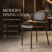 Chaise de salle à manger moderne en noyer à dossier incurvé, assise rembourrée noire avec structure métallique pour hôtel et restaurant