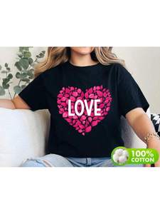 T-Shirt Unisex con Cuore Floreale, Vestibilità Regolare, Manica Corta, Collo Tondo, 100% Cotone Jersey, per San Valentino, Casual, Primavera Estate - Product Image 3