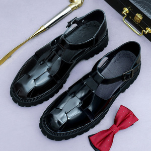 Zapatos de cuero antideslizantes de suela gruesa y elevada para hombre, de piel de vaca brillante con cierre de hebilla. - Product Image 5