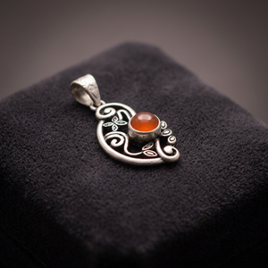 H.A. Gems Women's Jewelry Bohemian Style High Quality Vintage Sterling <b>Silver</b> Carnelian Gemstone Pendant Rajasthan for - Product Image 2