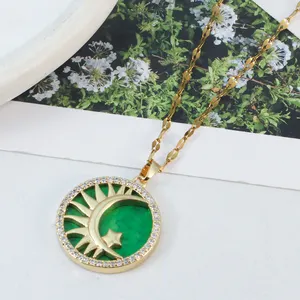 Women's Round Moon Gold-Plated Pendant Necklace Fashion Accessory For Daily Wear Jewelry Necklaces Category