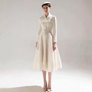 ZYHT 70140 Abiti Invernali Nuovi con Bottoni Frontali in Pizzo, Linea A, Maniche Lunghe, Vestiti Midi Bianchi da Festa, Eleganti per Donne e Signore - Product Image 3
