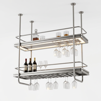 Porte-vin suspendu au plafond en acier inoxydable couleur or rose, étagère de bar à double niveau avec porte-verres et porte-bouteilles pour la décoration de cave à vin