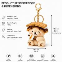 Porte-clés en peluche personnalisé Ours S'mores, Teddy de feu de camp avec capuche en biscuit Graham et guimauve grillée, Logo personnalisé