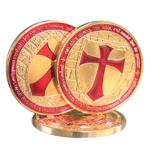 Moneda redonda de cobre fino 999 de 1 oz personalizada al por mayor chapada con Cruz de Caballero templario con diseño de mascota masónica - Product Image 1