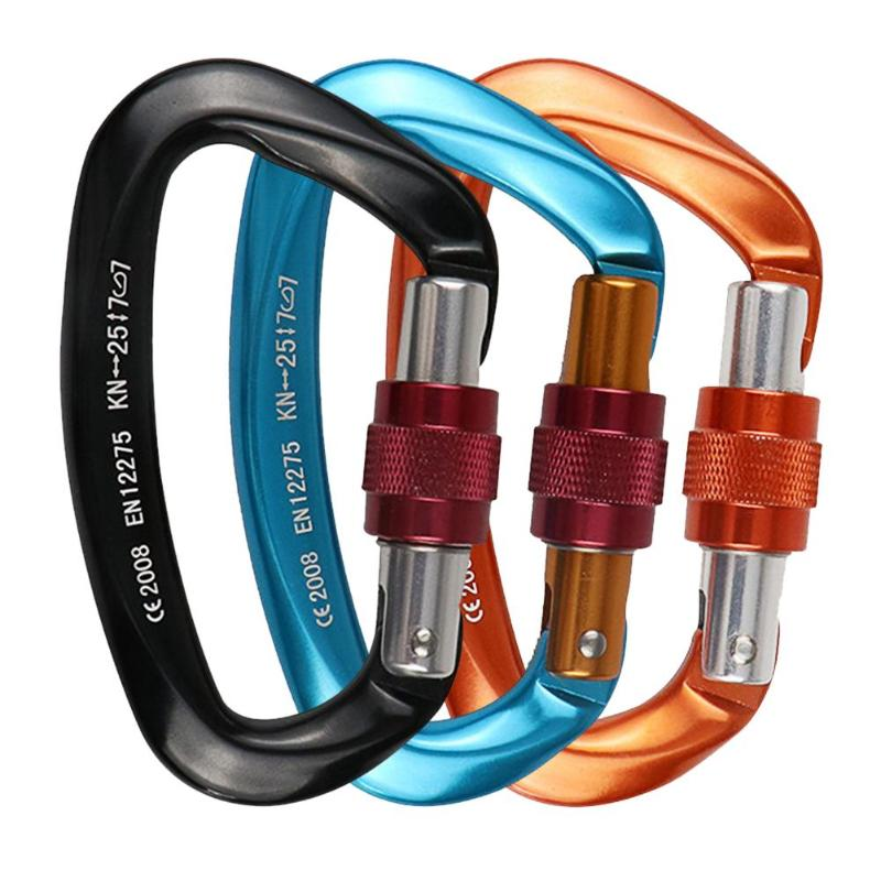 Профессиональный Карабин D-образной формы 12/25KN, пряжка для скалолазания, замок безопасности, Уличное оборудование для горного туризма