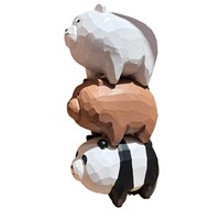 Trois sculptures en bois de tilleul d'ours nus, trois petits ours (Panda, Ours polaire, Ours brun), cadeau fait main, ornement de bureau mignon