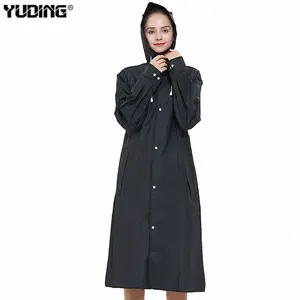 Imperméable long personnalisé de haute qualité grande taille EVA imperméable Poncho noir adulte veste de pluie extérieur avec capuche