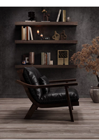 Fauteuil lounge en cuir noir de style mid-century avec structure en bois de noyer, fauteuil d'appoint monoplace, mobilier de salon pour la maison ou le bureau