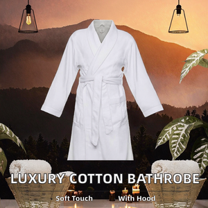 Customized Logo Hooded Casual Combo Knitted Smooth 100% Polyester Luxury <b>Bath</b> Robe Autumn Winter 360g - Product Image 2