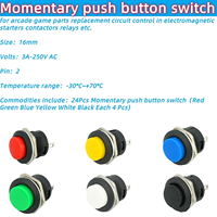 Interrupteur à bouton-poussoir momentané en plastique 16 mm ON-OFF 3A 250V AC 2 broches à réinitialisation automatique, mini interrupteur rond avec bouton coloré