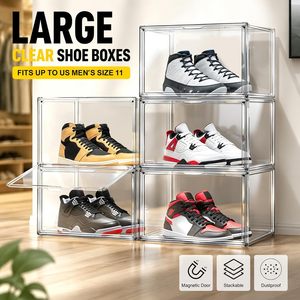 Plastic Acrylic Clear Stackable Sneaker <b>Box</b> <b>Storage</b> Magnetic Closure Custom Drop Front <b>Folding</b> Design 10-20L - Product Image 3