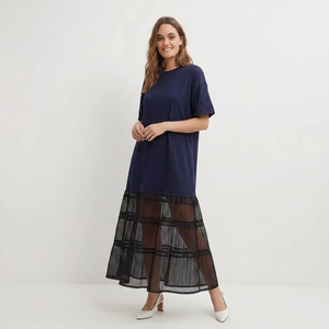 Robe longue décontractée en coton 100 % personnalisée pour femme, avec empiècements en maille superposée, style patchwork, streetwear, vente en gros - Product Image 1