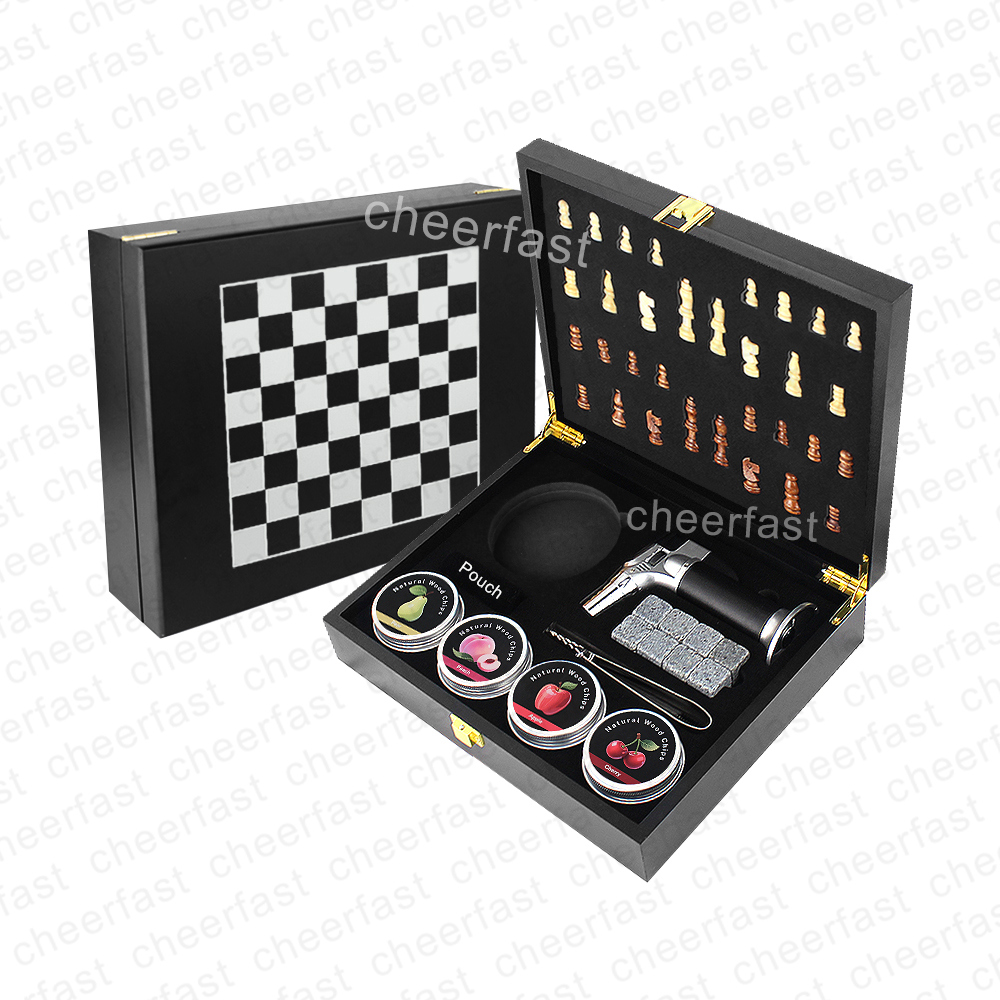 Caja de madera MDF negro con Printing-CF-WS-6 de tablero de ajedrez