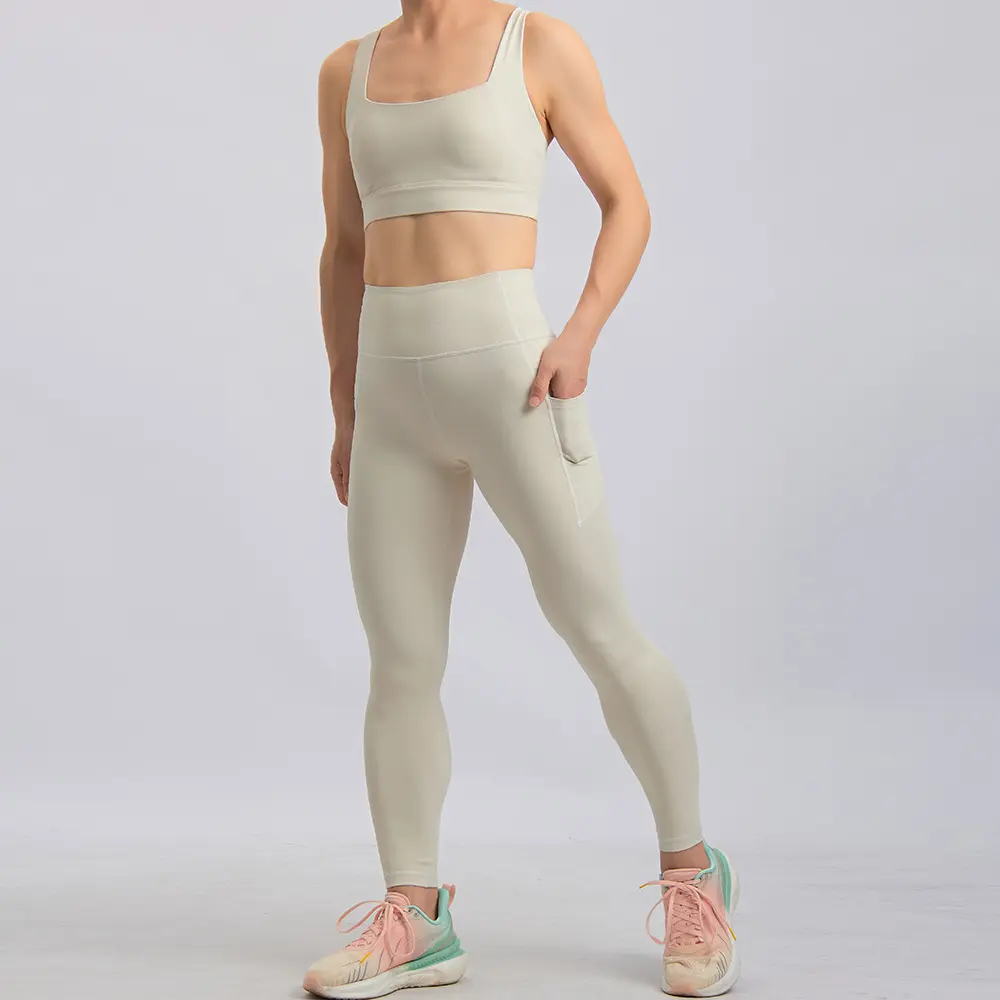 JIEJIN Großhandel weiche weiße sportliche Sportbekleidung Fitness Yoga aktive Kleidung Set Damen Fitnessstudio Legging-Set für Damen 2023