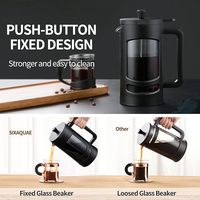 Cafetière à piston carrée en verre noir de 1000 ml, portable, pour la maison, avec piston et couvercle en acier inoxydable
