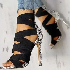 Nouvelles sandales d'été à talons aiguilles pour femmes de haute qualité, escarpins à talons avec <span class=keywords><strong>large</strong></span> bande élastique croisée, grandes tailles pour le printemps - Product Image 4