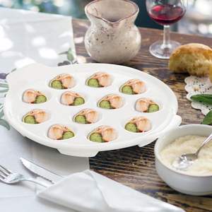 Plat à escargots de 9 pouces, assiettes à pied, plat à escargots blanc en céramique avec 12 trous et poignées - Product Image 3