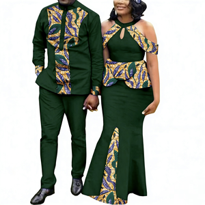 Robes africaines pour femmes et hommes, grandes tailles, manches longues, ensembles assortis <span class=keywords><strong>Bazin</strong></span> pour amoureux, imprimé sirène, tenues de soirée, chemises et pantalons Y21C024 - Product Image 4
