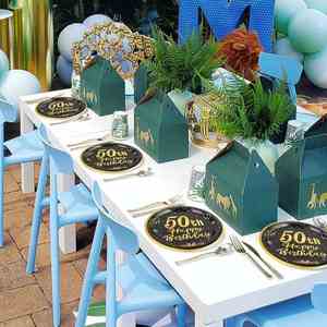 Modern 50th Birthday Party <b>Plates</b> Sustainable Greetings Paper with Gold Stars Design Black 9 Inch <b>Plates</b> - Product Image 4
