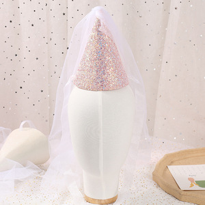Sombreros <span class=keywords><strong>de</strong></span> fiesta <span class=keywords><strong>de</strong></span> tela dorada con cono brillante, gorros <span class=keywords><strong>de</strong></span> cumpleaños para niños y adultos, decoraciones <span class=keywords><strong>de</strong></span> fiesta con velo <span class=keywords><strong>de</strong></span> princesa - Product Image 6