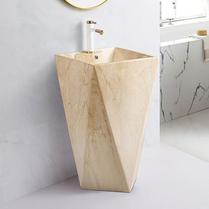 Lavabo de Pedestal Moderno de una Pieza con Diseño de Diamante, Montaje en el Suelo, para Grifo de un Solo Orificio, Patrón de Mármol, Marca MUBI, Fácil de Limpiar, para Baño - Product Image 5