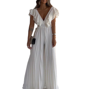 Nuevo Mono de Moda para Mujer con Escote en V Profundo, Cintura Alta, Sexy, con Volantes y Pierna Ancha - Product Image 1