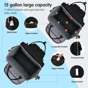 Sac à dos multifonctionnel avec poches latérales isolées Sangles résistantes à l'eau pour poussette Voyage Doublure en polyester unisexe - Product Image 2