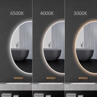 Miroir de salle de bain ovale moderne éclairé par LED, miroir de vanité rétroéclairé avec capteur tactile, 3 couleurs réglables, anti-buée, miroir de douche