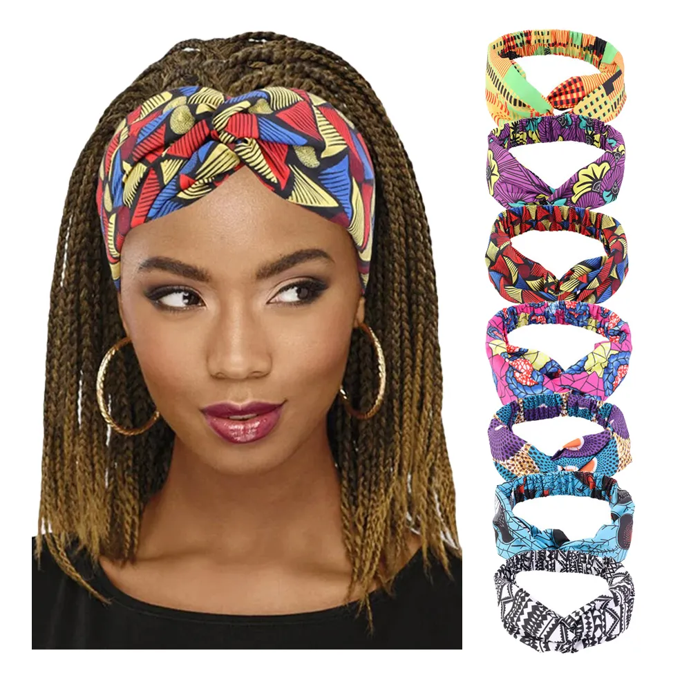 Cintas para el pelo con patrón africano para mujer, accesorios para el cabello, turbante cruzado giratorio, diadema con estampado floral, <span class=keywords><strong>sombreros</strong></span> deportivos