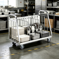 Chariot de collecte de plateaux et de vaisselle en métal pour hôpitaux, restaurants et services de traiteur, avec séparateur