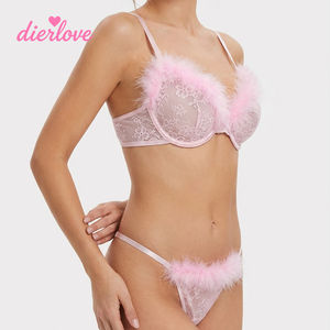 Сексуальный комплект из двух предметов: кружевное белье с меховой отделкой, прозрачная сетка, мягкий и пушистый, больших размеров, роскошное белье для девичника, сертифицировано OEKOTEX - Product Image 3