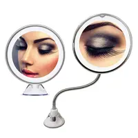 柔軟なグースネック10x拡大鏡LED照明付きメイクアップミラーバスルーム拡大鏡吸盤付き化粧鏡