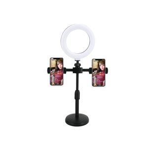Live Streaming Phone Stand Dual Camera LED Ring Light <b>Rotatable</b> <b>Desk</b> Mount For Personal Vlog Live Broadcast - Product Image 1