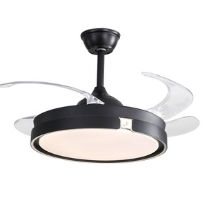 Ventilateur de plafond silencieux à pales rétractables invisibles de 48 pouces avec lumières, design moderne, lampe de plafond ronde pour salon - Product Image 1