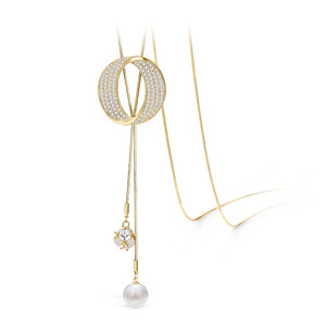 Женская мода, Геометрическая циркониевая цепочка на свитер, корейское длинное ожерелье с кисточкой, Очаровательное ожерелье с подвеской для девушек, ювелирные изделия - Product Image 6