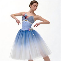 AL-R1328 Tutu de ballet bleu ciel fait main, costume professionnel de luxe, robe longue romantique, tenue de danse avec fleurs 3D pour la scène