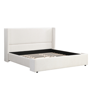 Cadre de lit King Size avec tête de lit haute capitonnée et plateforme, tête de lit en forme de vague - Product Image 4