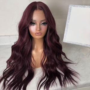 Pelucas de Cabello Humano Remy Vietnamita con Alineación de Cutículas, Color Borgoña 99J, Ondulado Natural, con Frente de Encaje Transparente para Mujer - Product Image 3