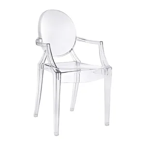 Modern Furniture Polycarbonate Dining Chair Crystal Transparent Plastic Clear Acrylic Ghost Chair with Arms