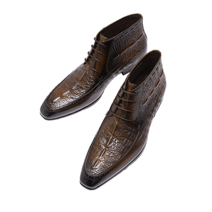 Bottes de sécurité pour homme en cuir véritable, à lacets, de luxe, pour le bureau, antidérapantes, faites à la main, toutes saisons - Product Image 1