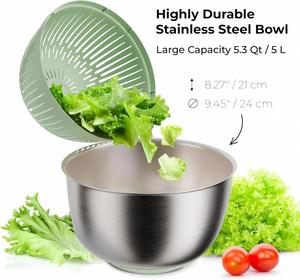 Kitchen Multifunction Manual Control Stainless Steel Salad Spinner Colander <b>Vegetable</b> Mixer Dryer Fruit <b>Chopper</b> Dishwasher Safe - Product Image 2